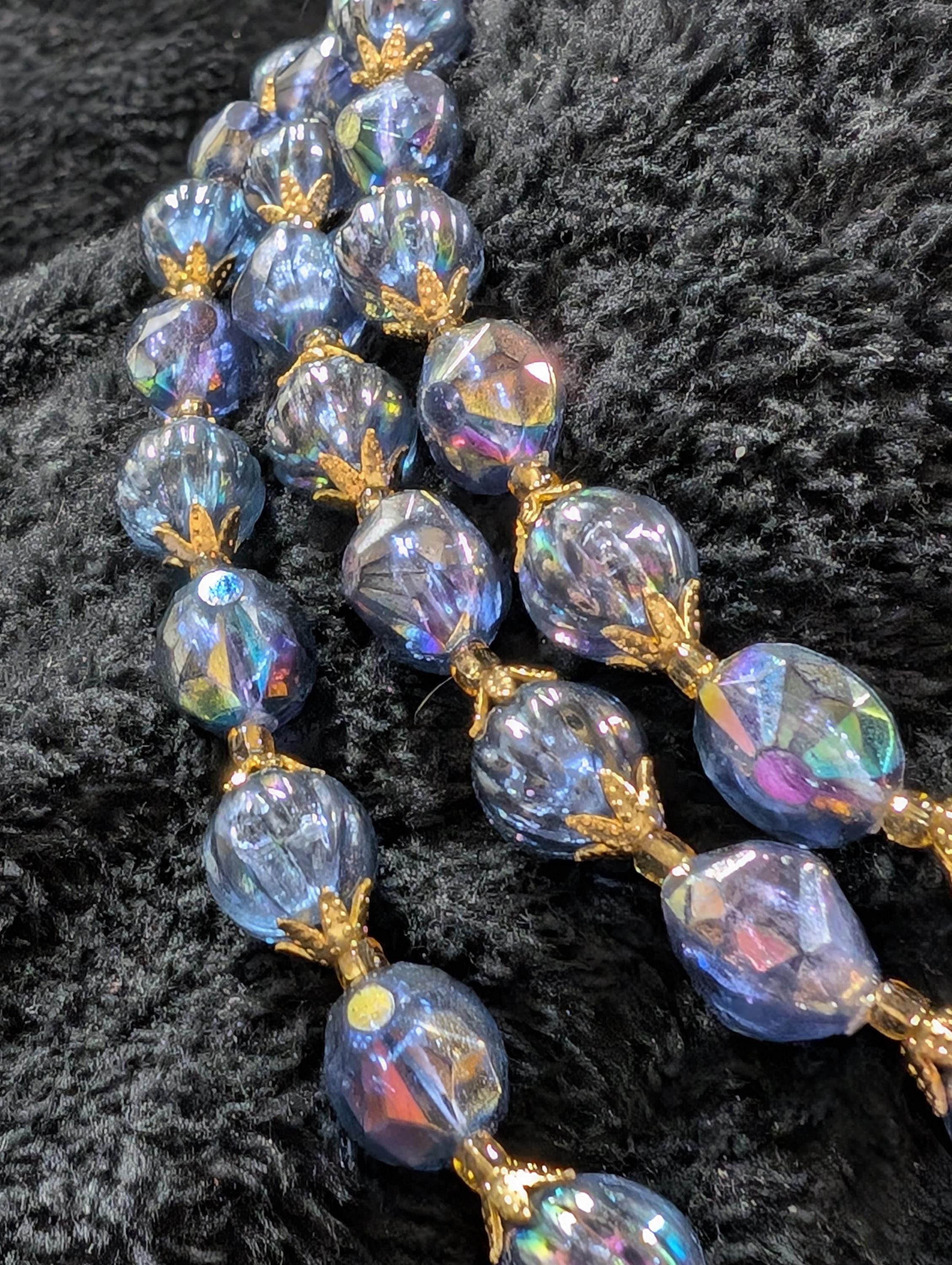 Vintage 3-strand Crystal Necklaces | Clear Graduated AB  display picture 3