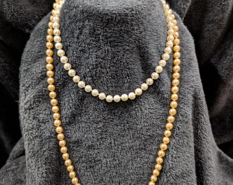 Vintage Faux Pearl Necklaces | 18" Hand-Knotted White Strand or 30" Champagne Pearl Necklace | Timeless Classic Retro Jewelry