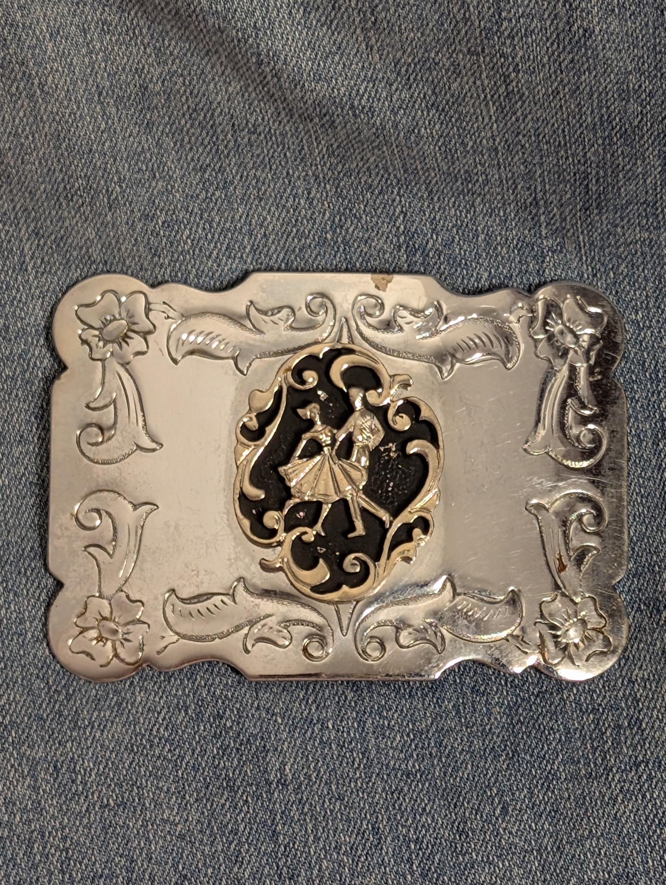 Vintage Western Square Dance Belt Buckle | Silver Tone  display picture 1