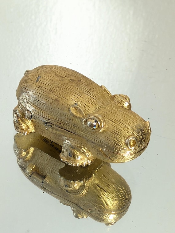 Vintage Charlie Solid Perfume Hippo | Brass Animal Trinket Box by Revlon | 1970s Novelty Perfume Container | Collectible Vanity Decor