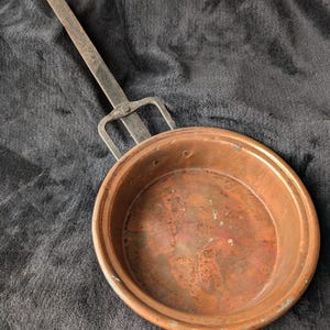 Antique French Copper Sauté Pan | 1800s Hand-Forged Cookware with Wrought Iron Handle | Rustic Sugar Work Pan | Early Culinary History