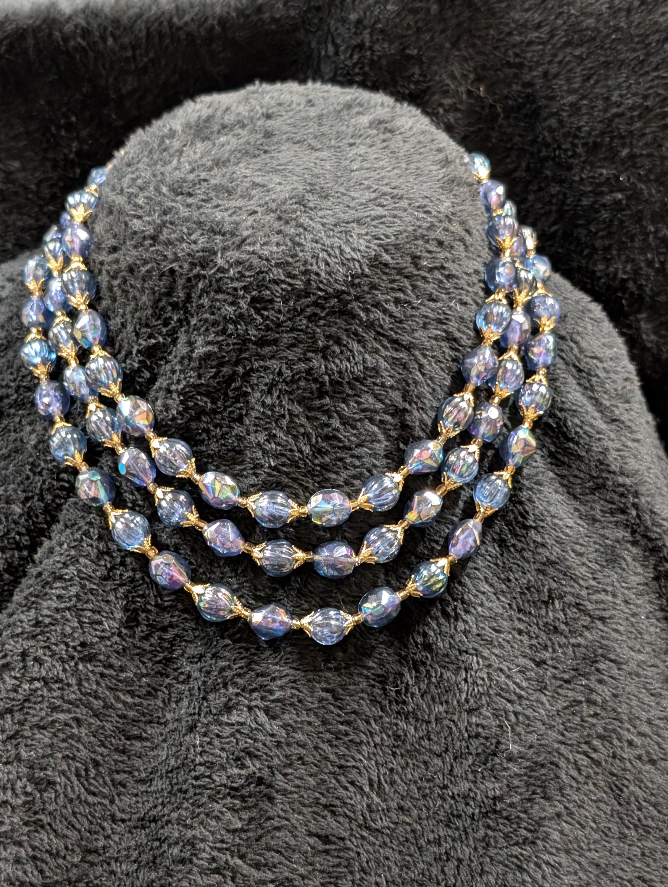 Vintage 3-strand Crystal Necklaces | Clear Graduated AB  display picture 2