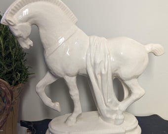 Vintage White Ceramic Classical Greek or Roman Style Decorative Horse Statue