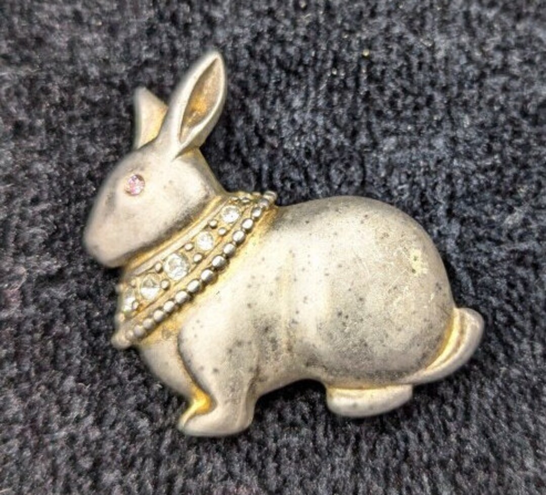 Vintage Premier Design Silver Tone Rabbit Pin/brooch With Rhinestone ...