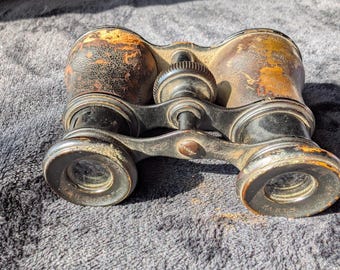 Antique Lemaire Paris Opera Glasses | Early 1900s Brass & Leather Binoculars | Vintage Optics with Aged Patina Display Charm