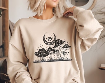 Mushroom Sweatshirt,  Botanical Mushroom Sweatshirt Bohemian Sweatshirt, Boho Floral Tee, Celestial Sweatshirt, Nature Lover,