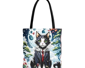 Anime Cat Tote Bag, Anime Tote Bag, Cotton Canvas Tote Bag, Cute Cat Animals Tote Bag, 3 sizes Shopping Bag, Kawaii Anime Tote Bag