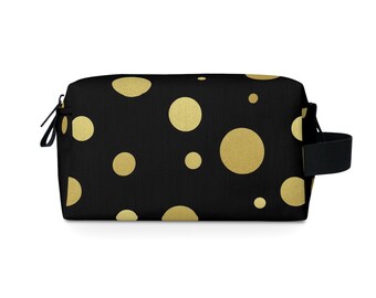 Black gold dots Toiletry Bag, Makeup Bag, Customized Toiletry Bag, Cosmetic Organizer, Gift for Her, Bridesmaid Gift, Lipstick Bag