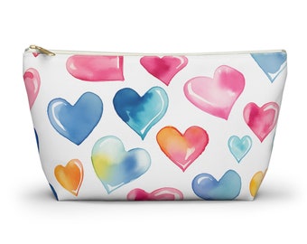 Lovely Heart Accessory Pouch w T-bottom, Printed Accessory Pouch w T-bottom | Nature Makeup Cosmetics Toiletries Pencil Bag