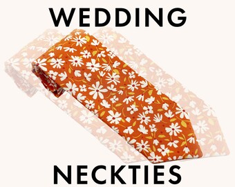 Set of brown groomsmen neckties with white flowers, handmade floral wedding neckties, dapper suit accessories for men, boho wedding neckties