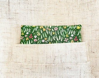 Green floral pocket square for men, handmade pocket square with grass print, boho casual dapper style, wedding groomsmen accessories