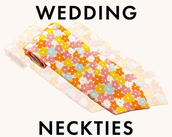 Set of colorful floral wedding neckties, handmade necktie with vibrant flowers, dapper style accessories for men, wedding groomsmen best man