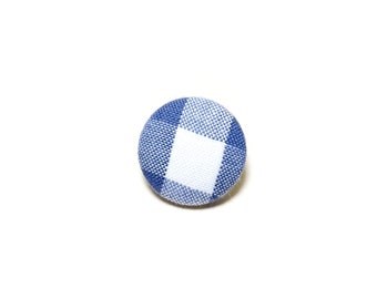 Slate blue gingham plaid fabric lapel pin, handmade plaid buttonhole pin, fabric covered pin 22mm, mens suit accessories, gift ideas for him