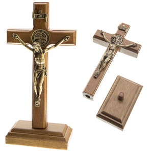 St Benedict 5.5" 14cm Wood Standing Table Wall Cross Crucifix Home Altar Shrine Catholic Ideal For Travel