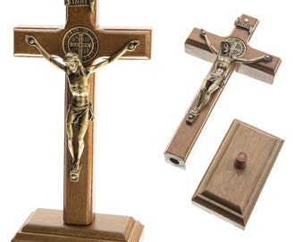 St Benedict 5.5" 14cm Wood Standing Table Wall Cross Crucifix Home Altar Shrine Catholic Ideal For Travel