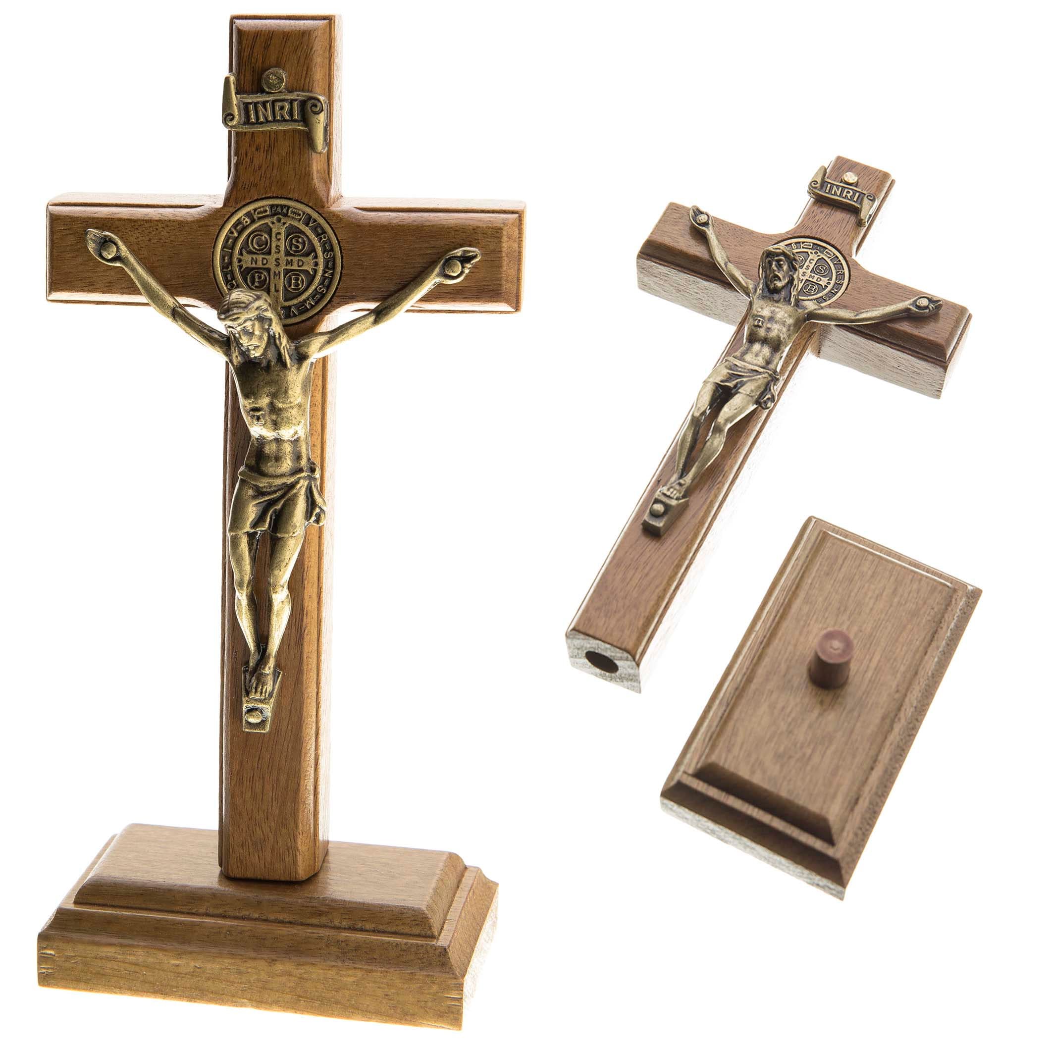 AshBro Inc. Handcrafted Holy Wood Cross Mantle Standing Wooden Cross Perfect for Those Looking for Catholic Crosses Christian Crosses Wooden Cross