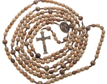 20 Decade Large Wooden Catholic Rosary Corded Men Women Brown Carved Beads Gift Box