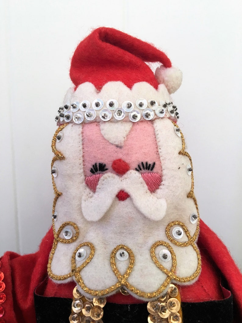 Vintage Felt Sequin Jeweled Bucilla Santa Tabletop Mantel Etsy