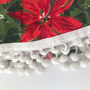 Vintage Christmas tablecloth - Christmas flowers and pine cones on the green and  white background- 1940s/1950s