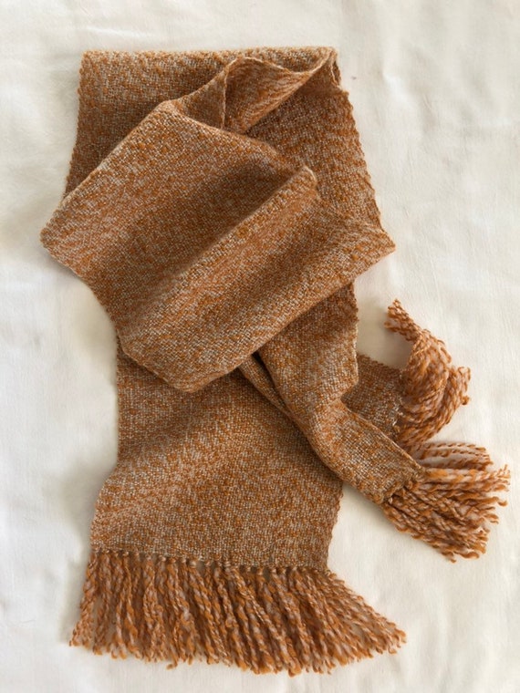 Handspun Handwoven Cream and Orange Tunis and Merino Wool Scarf for Men and Women Special Needs Autism Handspun Handwoven Cream and Orange Tunis and Merino Wool Scarf for Men and Women Special Needs Autism