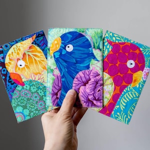 3 patrons PDF pour cartes postales de portraits de perroquets en tissu / Motif appliqué à bords francs