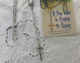 Rosary, Vintage Clear Crystal AB bead Rosary Papal cross, very nice condition