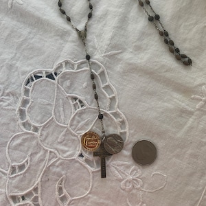 Rosary, Delicate Vintage Brown wood bead rosary made in France, Pope John XXIII, Pope Paul II