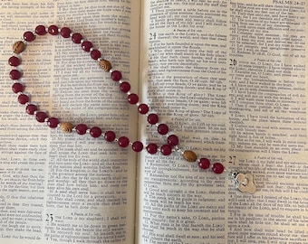 Protestant Prayer beads Anglican, Methodist, Episcopal, Lutheran prayer beads,  cranberry red dyed Jade,  pewter w/ heart cross USA made