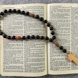 Olive Wood Protestant Prayer Beads: Holy Land Cross, Large Black Wood