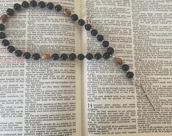 Protestant Prayer Beads, Black Onyx, Olive Wood, Stainless Steel Cross