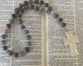 Protestant Prayer Beads, African Bloodstone, Bethlehem Olive Wood, Serenity Cross