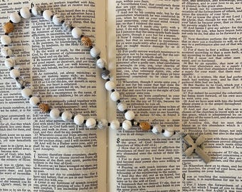 Protestant Prayer Beads: African Turquoise, Pewter Celtic Cross, Olive Wood