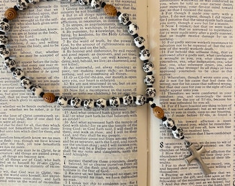 Protestant Prayer beads, Anglican, Christian, Methodist, Lutheran, Episcopal Prayer Beads, Holy Land olive wood , Black & white porcelain