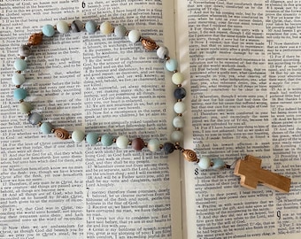 Protestant Prayer beads, Olive wood from Holy Land, Christian gift, Anglican rosary, semi precious beads
