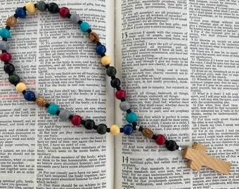 Protestant Prayer beads, Anglican ,Christian, Methodist, Lutheran, Episcopal prayer beads for men,boys, teen,olive wood cross from Holy Land