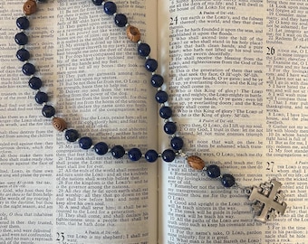 Protestant Prayer beads Anglican, Methodist, Episcopal, Lutheran prayer beads,  Blue Lapiz Lazuli beads, Jerusalem pewter cross USA made