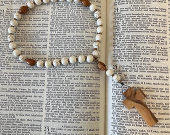 Holy Land Olive Wood Cross Prayer Beads, Protestant Anglican Easter Gift