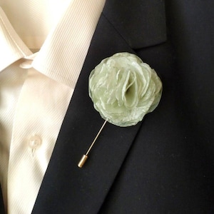 Sage green lapel pin Suit brooch Wedding pin Groomsman pin Chiffon flower pin Boutonnière Husband gift Business pin