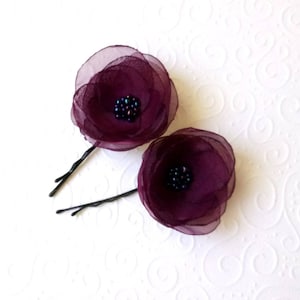 Eggplant hair pins Bridal hair flowers Eggplant Bridesmaids pins Eggplant hair flowers Eggplant barrettes Eggplant flower girl