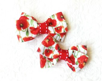 Poppy hair bows Poppy baby non-slip clips Toddler gift Summer hair bows Gift for baby Floral hair bows Poppy barrettes Pigtail hair bowd