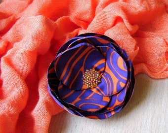 Purple Orange brooch Coprsage pin Purple Orange Silk flower Gift for mom Purple Orange hair flower Purple Orange fascinator