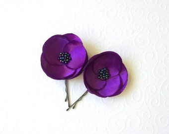 Royal Purple flower pins Royal Purple Bridal hair flowers Purple Bridesmaids pins Purple hair pins Purple barrettes Girls  hair clips purple