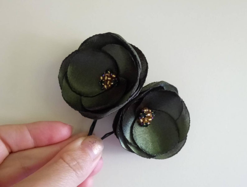 Hair flower olive green Hair pin accessory Olive green Bridesmaids flower Dark green hair clip Bridesmaids olive green wedding hair pins