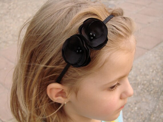 Black Flower Headband Black Flower Girl Headdress Black Etsy