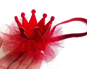 Red headband red crown Baby Headband Red crown fascinator Toddler Headband Red crown Adult headband Red crown toddler