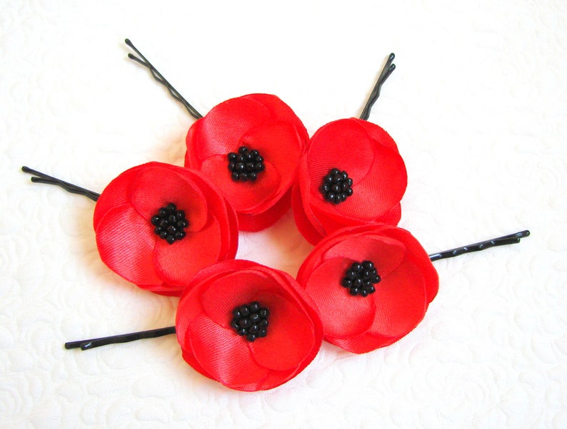 Tiny Poppy Hair Pins Red Poppy Hair Flowers Bridal Poppies Etsy Canada