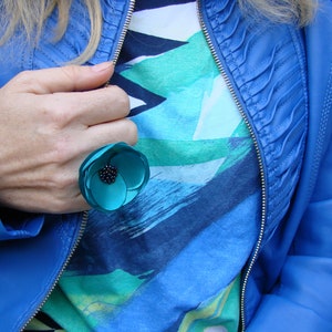 Ring Turquoise flower ring Blue flower gift for her Turquoise bridesmaids gift Ring with flower Turquoise fabric ring Blue flower ring Party