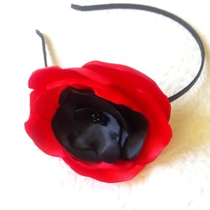 Flower headband Girls Red black flower girl headband woman&#39;s head piece Red black fascinator Red Bridesmaids headband Red black hair flower