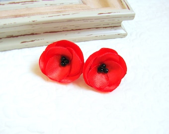 Red poppy studs Small red studs Bridal Red poppy Gift for girlfriend Flower studs red Bridesmaids gift Poppy lover gift Valentines gift