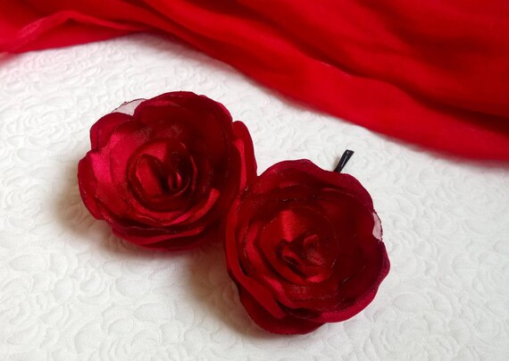 Red Peony Hair Pins Red Peony Hair Flowers Bridal Red Peony Etsy